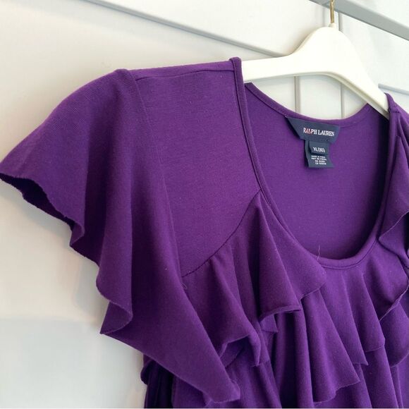 RALPH LAUREN Purple Ruffle Flutter Sleeve Knee Length Dress Size 16 - Picture 4 of 11